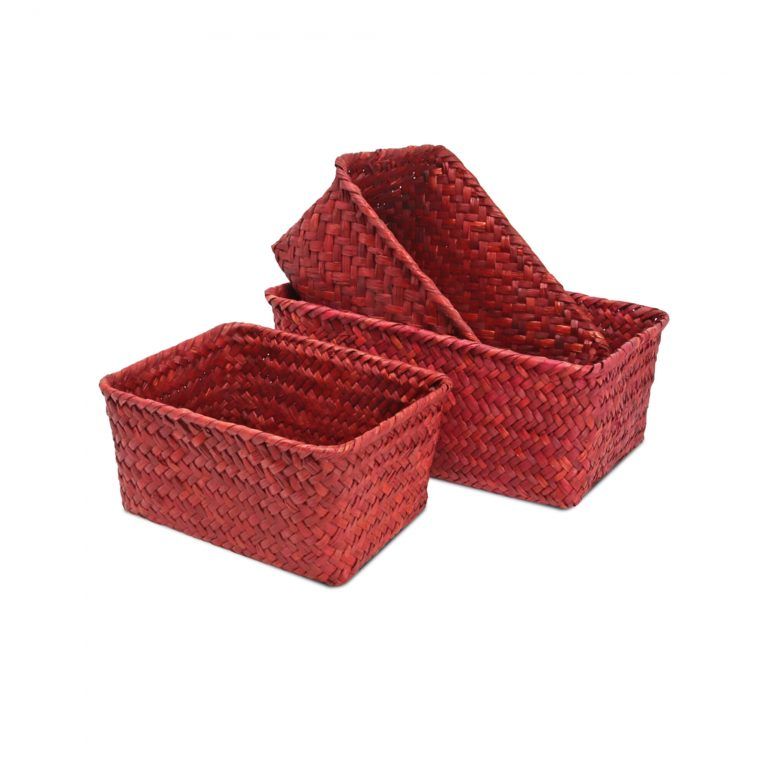 cesto fibra natural rojo