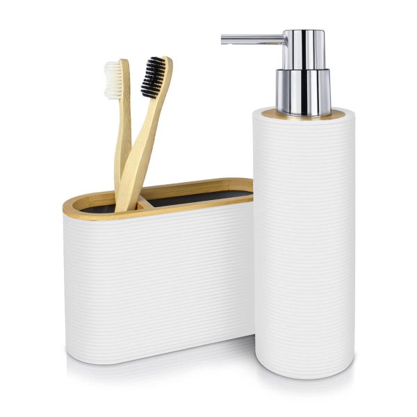 portacepillos y dispensador jabón para baño laos blanco
