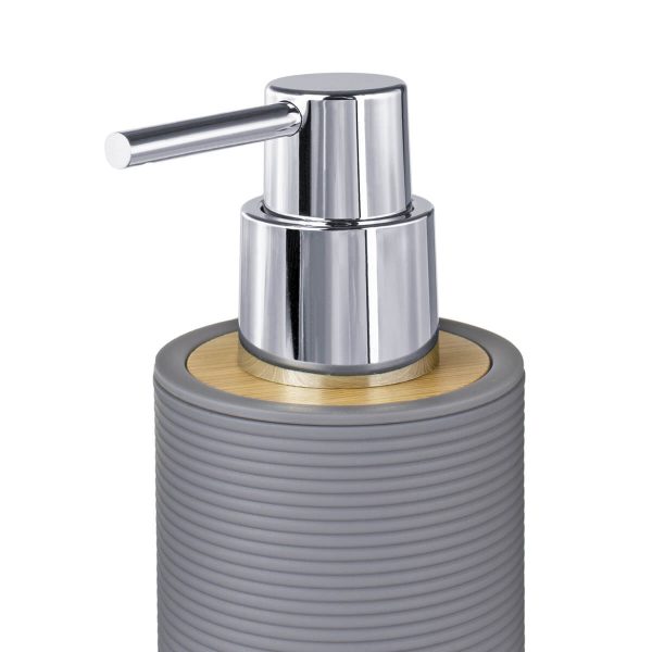 detalle dispensador jabón para baño laos gris