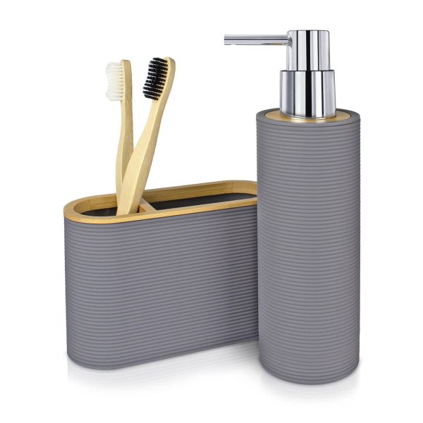 portacepillos y dispensador jabón para baño laos gris