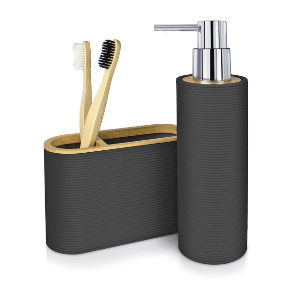 portacepillos y dispensador jabón para baño laos negro