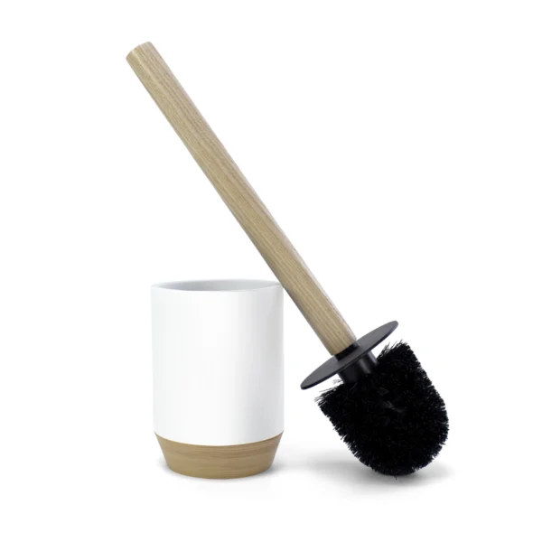 escobilla para wc blanco mate y madera, con cepillo negro