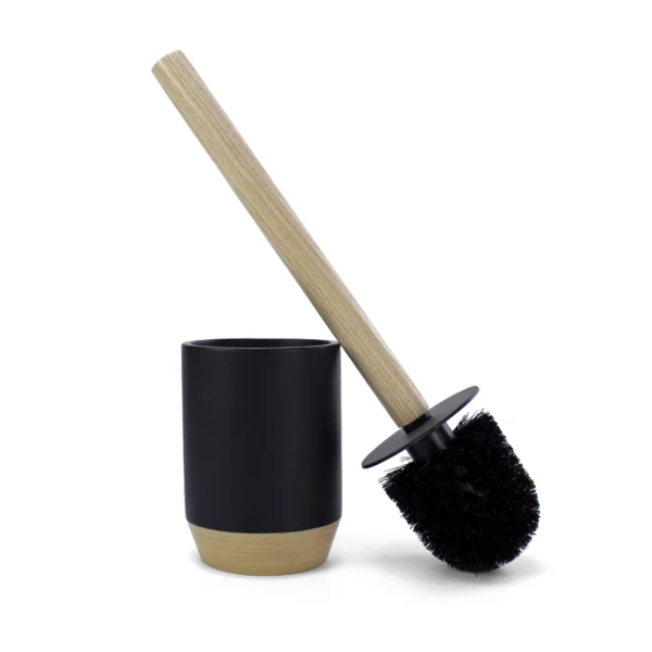 escobilla para wc negro mate y madera, con cepillo negro