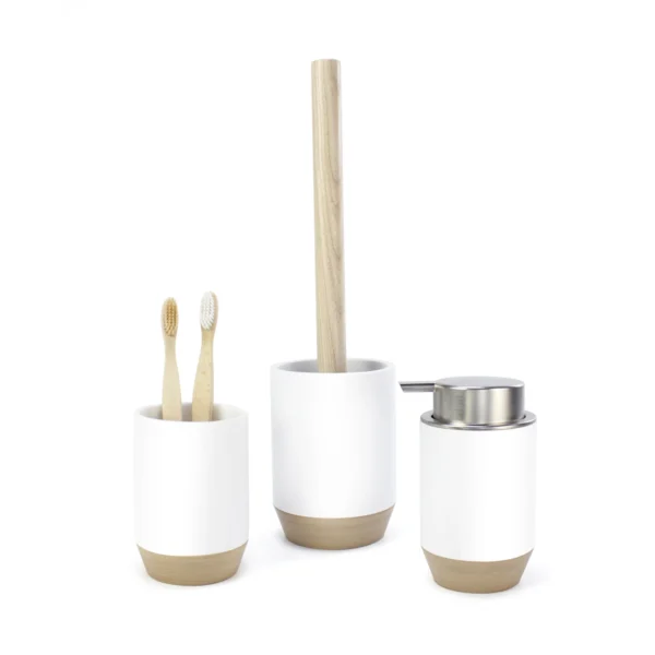 juego accesorios baño blanco dispensador jabón, portacepillos y escobilla wc