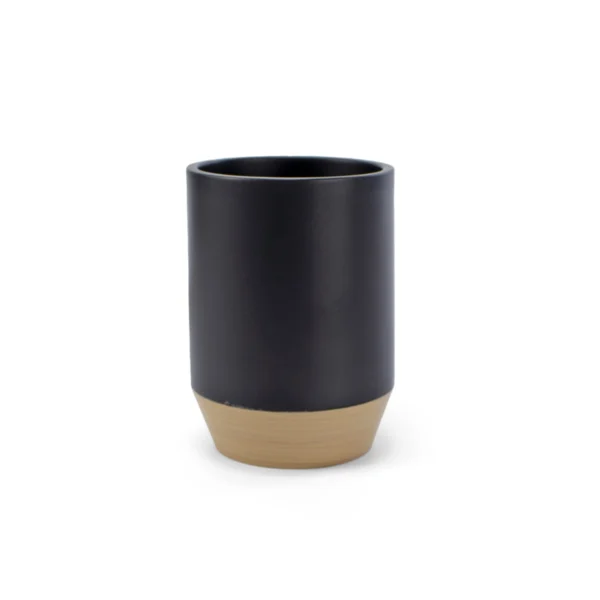 vaso portacepillos negro mate con detalle de madera