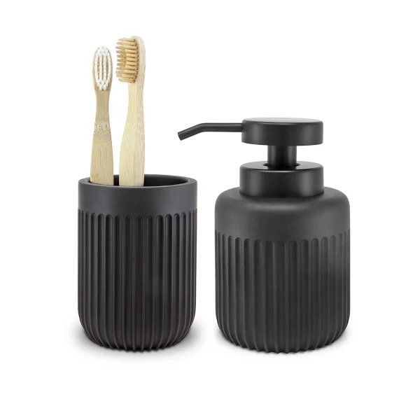 dispensador jabón y vaso para baño negro mate