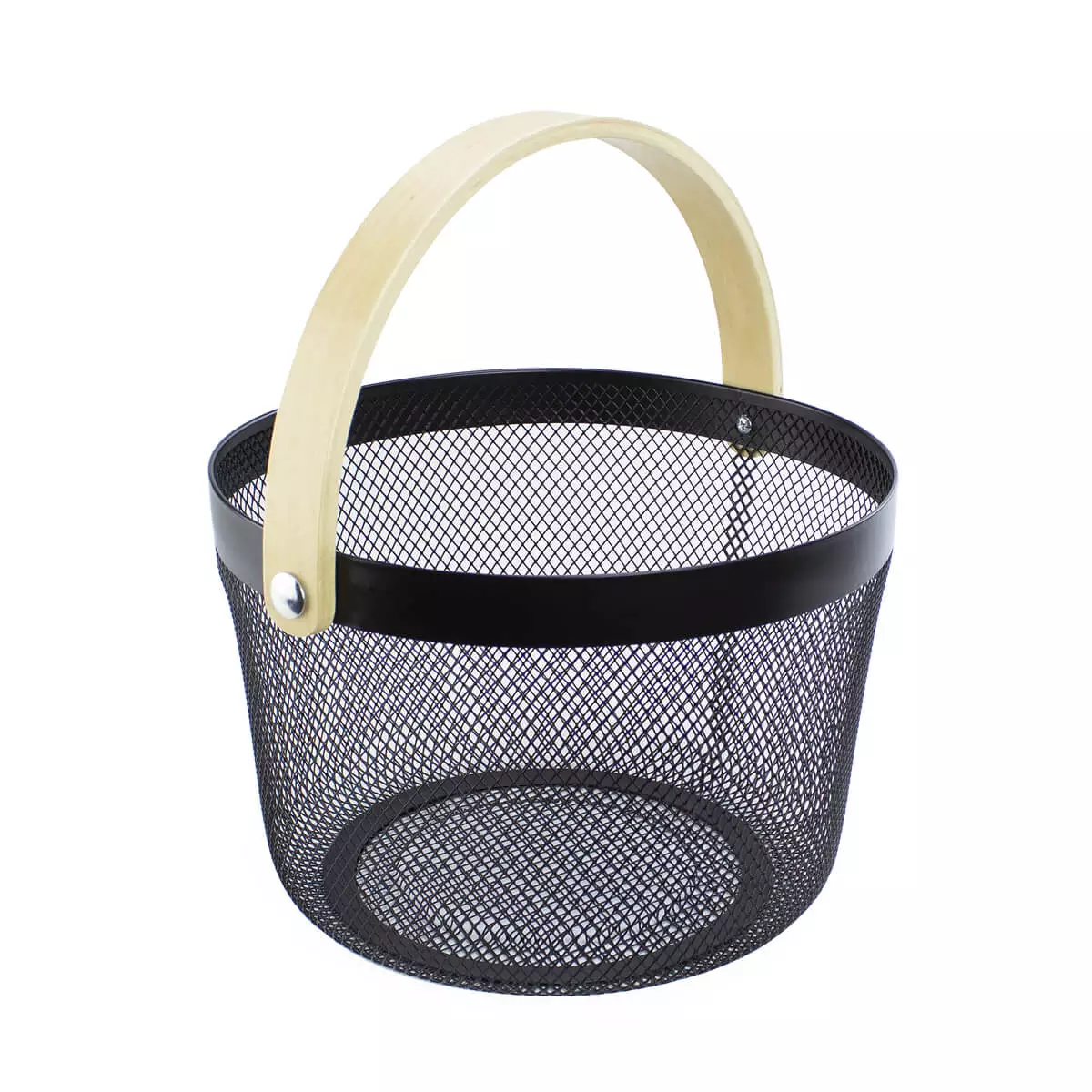 cesta metal y bambú baño negro mate