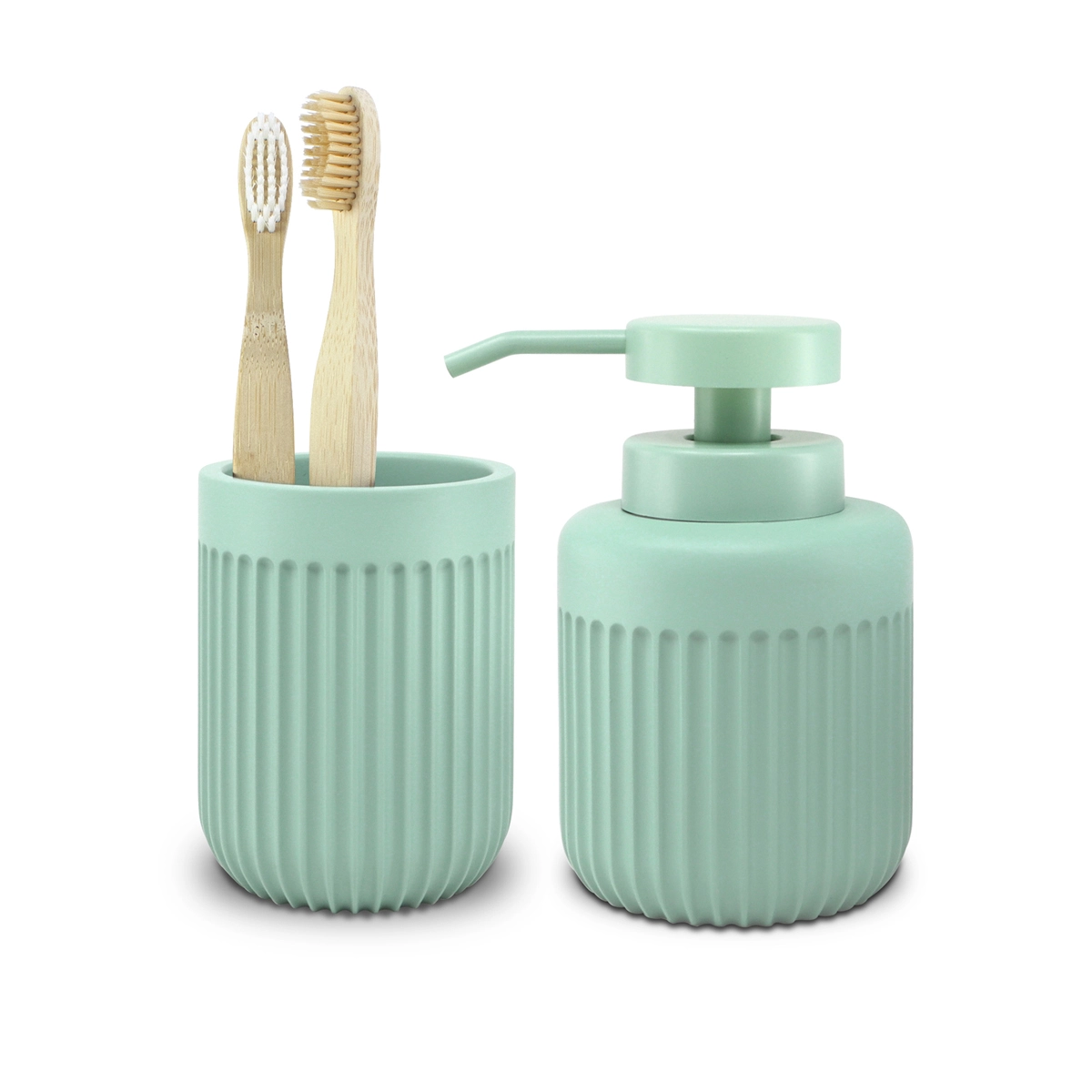 dispensador jabón y vaso para baño menta mate
