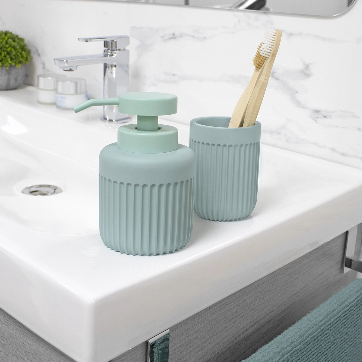 dispensador jabon y vaso urban menta mate