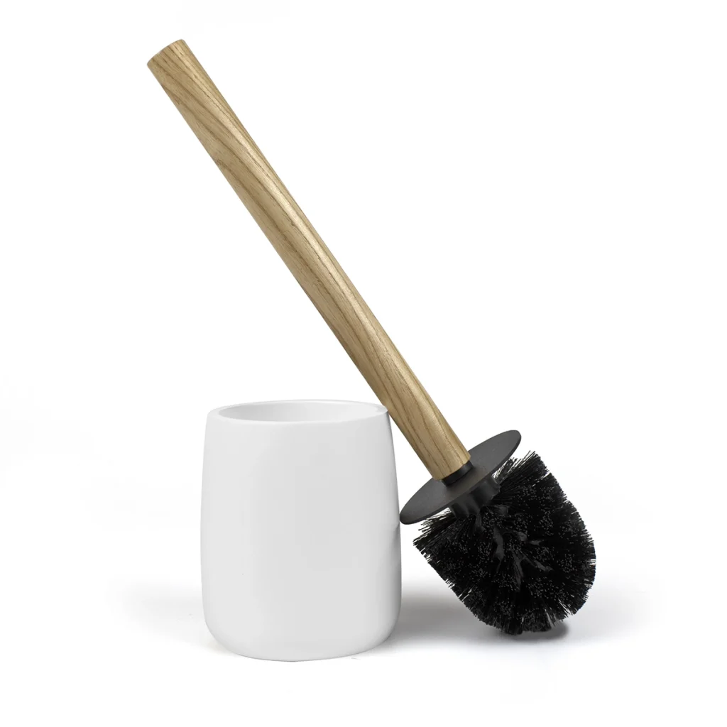 escobilla para inodoro blanco mate con palo de madera