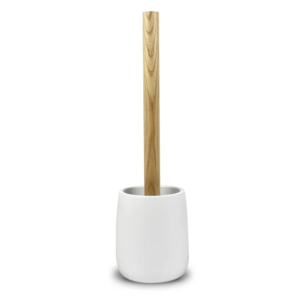 escobilla para inodoro blanco mate con palo de madera detalle