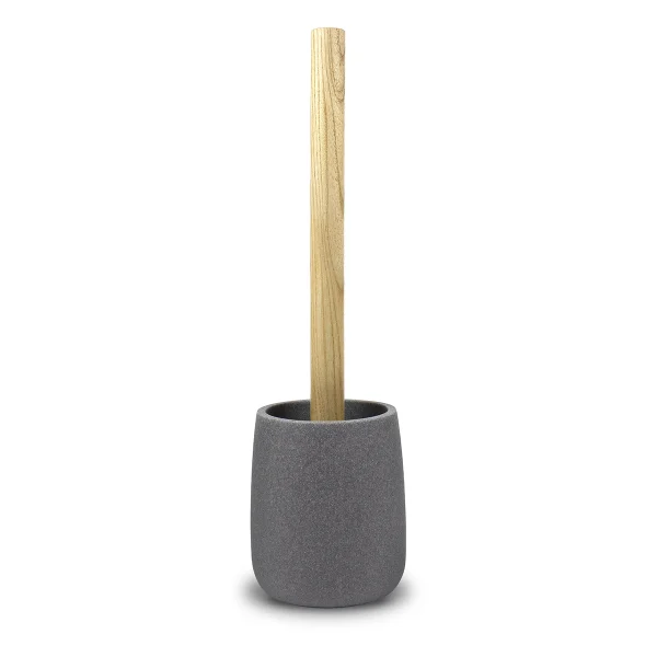 escobilla para inodoro gris piedra con palo de madera detalle