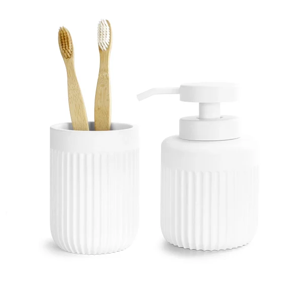dispensador jabón y vaso urban blanco