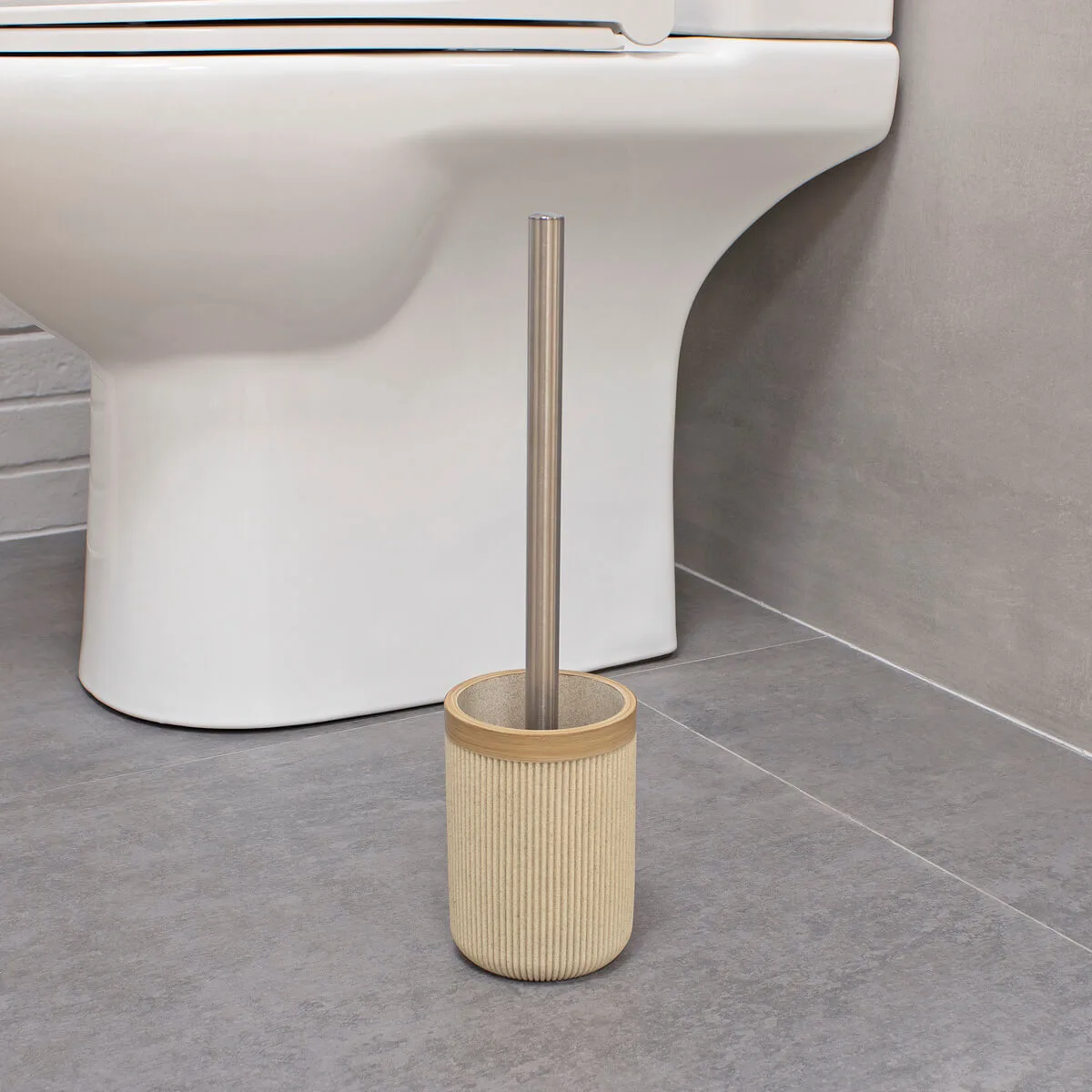 ambiente escobilla para wc beige mate y madera desert