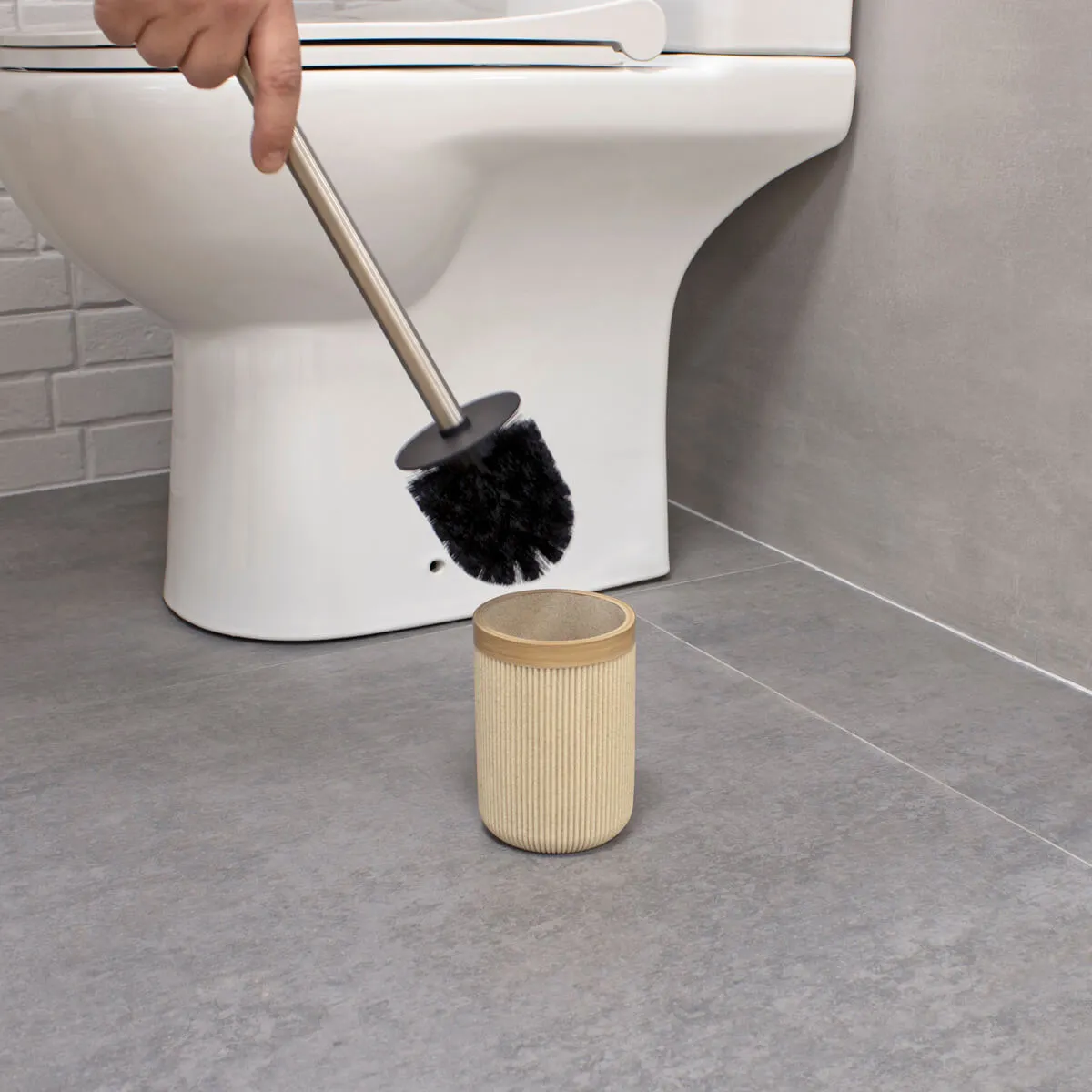 cepillo escobilla para wc beige mate y madera desert