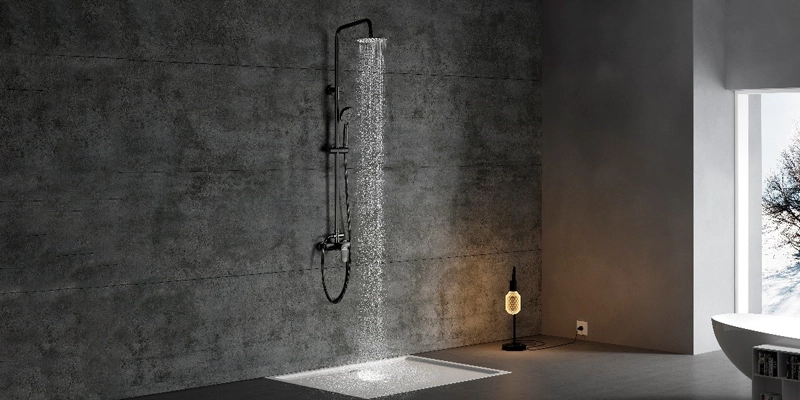 baño con columna ducha negra