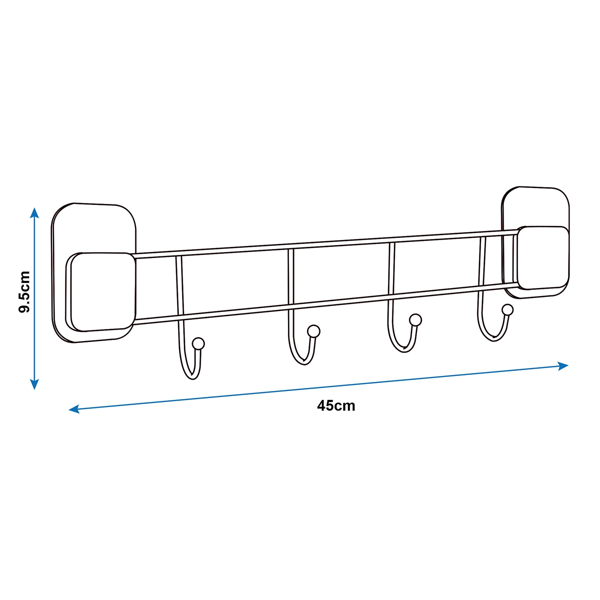 medidas percha adhesiva 4 ganchos acero inoxidable
