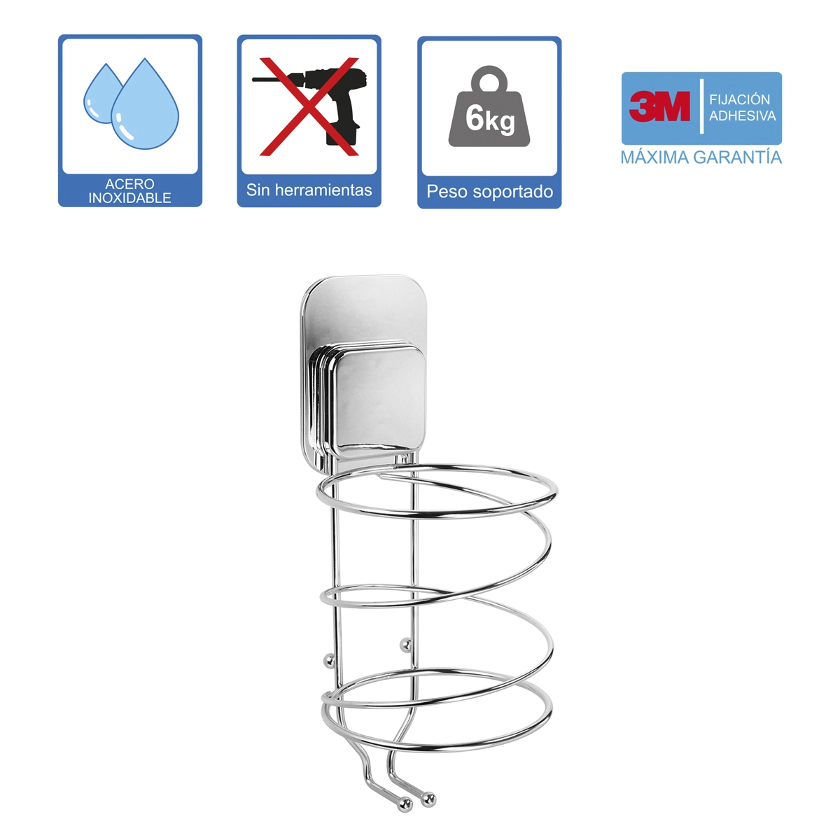 características soporte adhesivo secador pelo acero inoxidable
