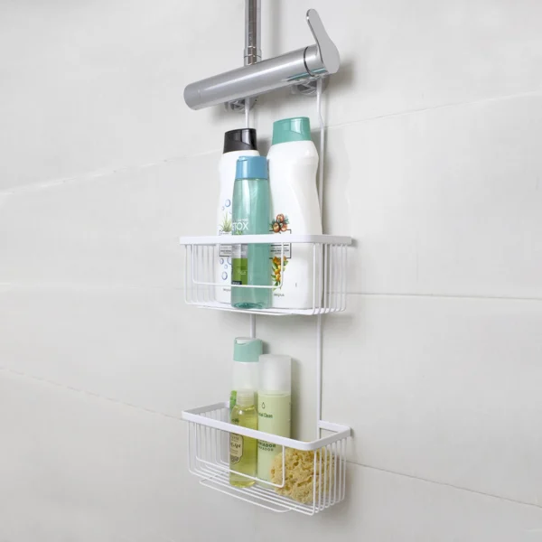 cesto ducha doble blanco acero inox blanco en ambiente con botellas
