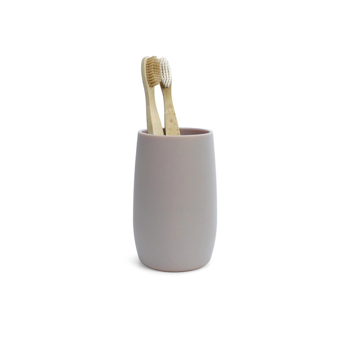 vaso con cepillos para baño beige