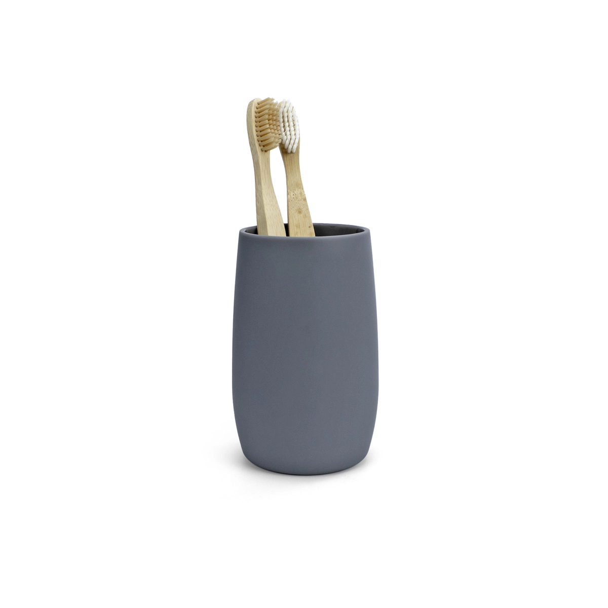 vaso con cepillos para baño gris