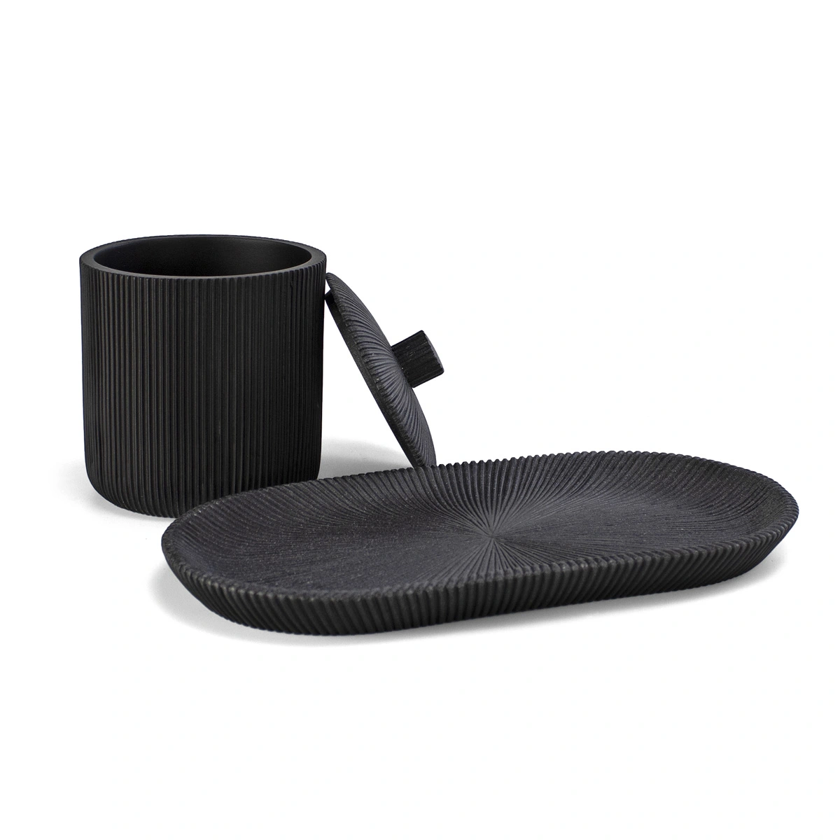 algodonera y bandeja para baño negra mate