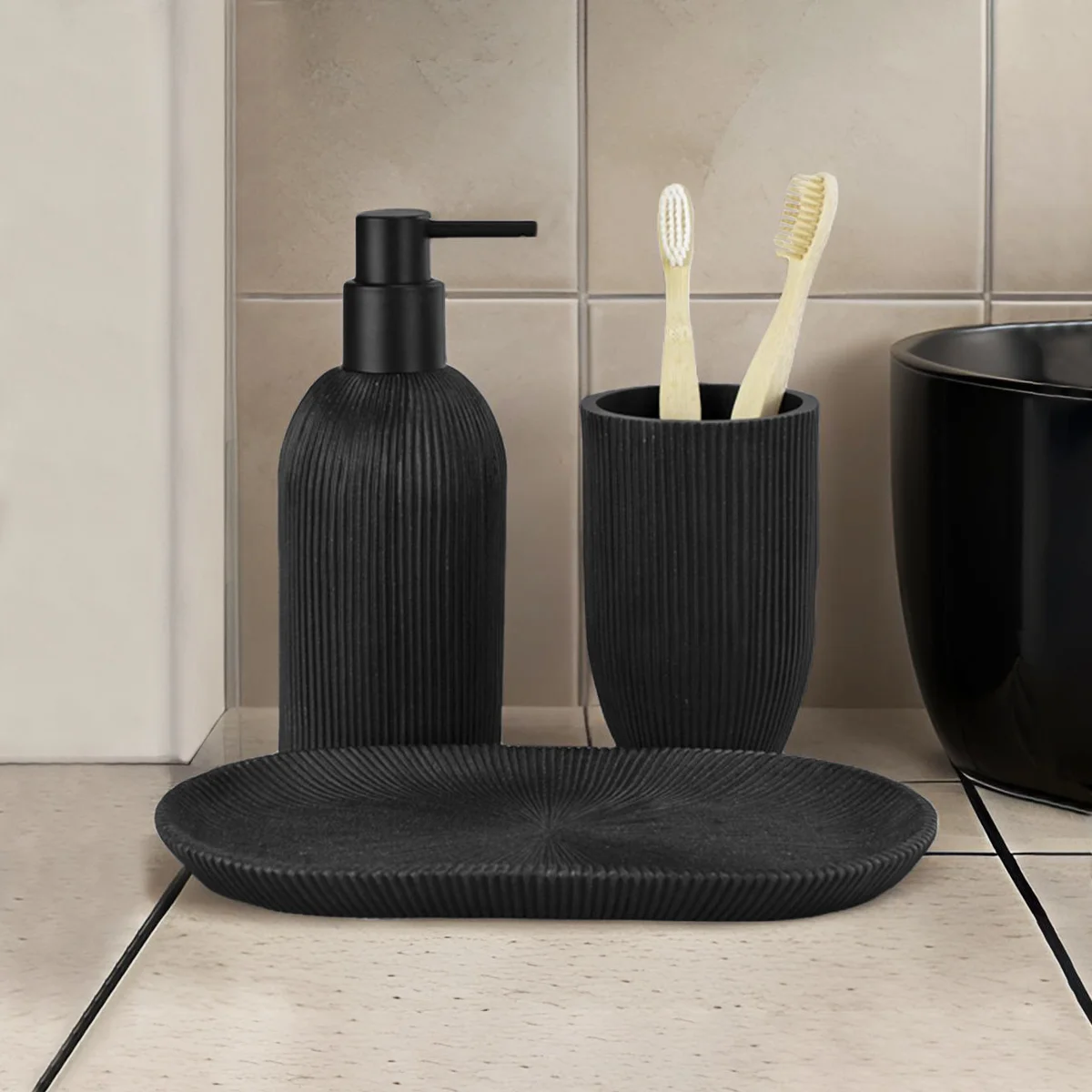 ambiente juego accesorios de baño de resina negra
