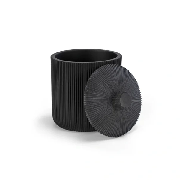 algodonera con tapa para baño negro mate