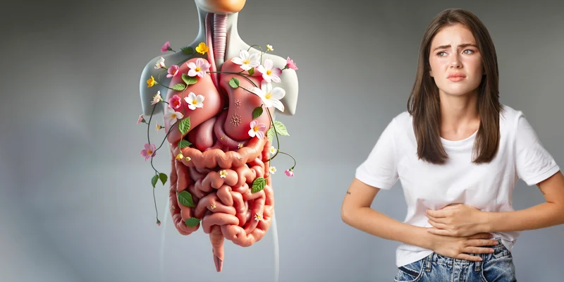 sistema digestivo y chica con dolor estomago