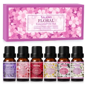 Set de aceites esenciales florales Salking de 6 botellas, incluye lavanda, rosa, cerezo, manzanilla, jazmín y gardenia - 10 ml cada uno