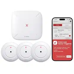 Kit sensor de fugas de agua X-Sense con base central y alertas en app móvil
