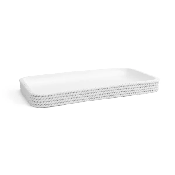 Bandeja de baño blanca Trenzo de resina con textura trenzada para organizar accesorios de lavabo