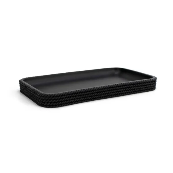 Bandeja de baño negra Trenzo de resina con textura trenzada para organizar accesorios de lavabo