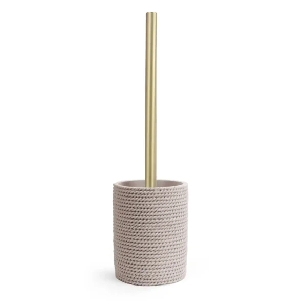 Escobilla WC beige Trenzo para baño con escobillero de resina texturizada y mango oro cepillado