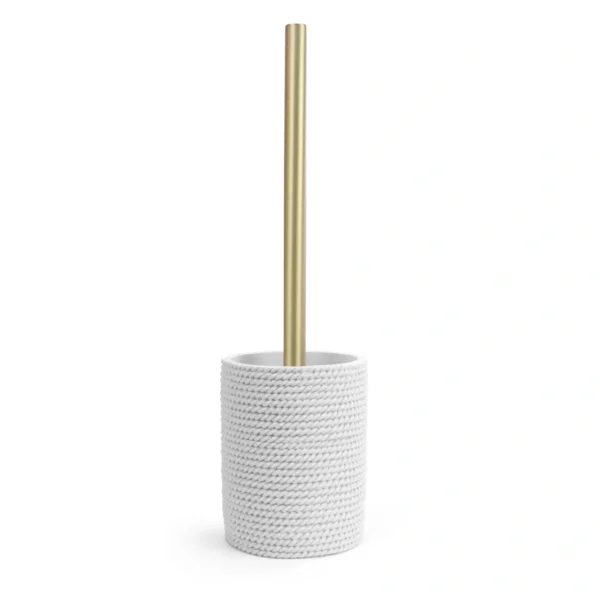 Escobilla WC blanca Trenzo para baño con escobillero de resina texturizada y mango oro cepillado