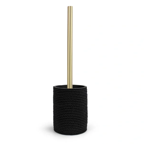Escobilla WC negra Trenzo para baño con escobillero de resina texturizada y mango oro cepillado