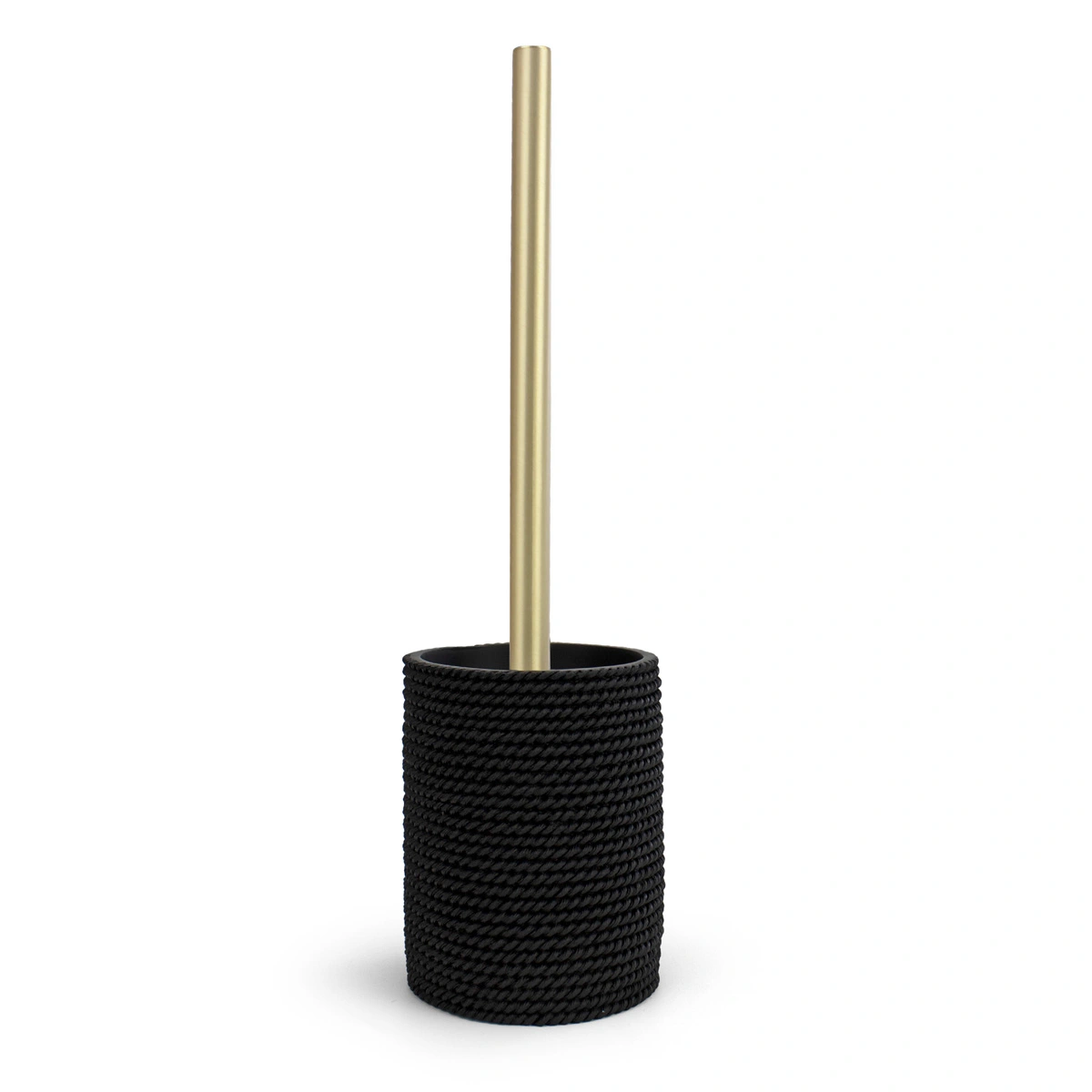 Escobilla WC negra Trenzo para baño con escobillero de resina texturizada y mango oro cepillado