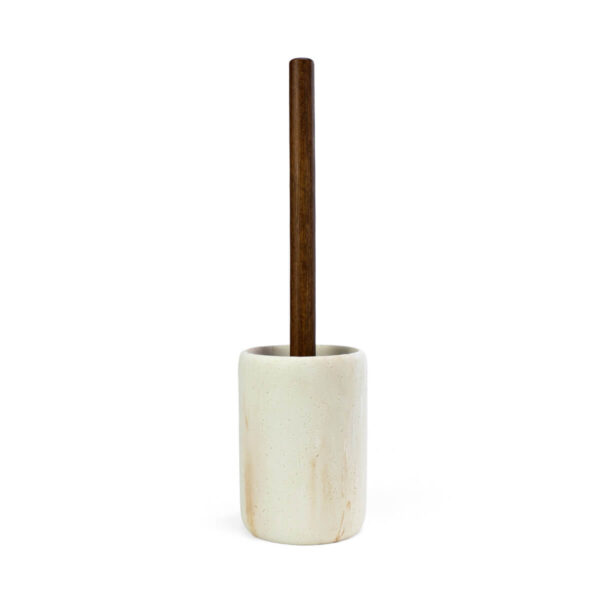 Escobillero de baño Pedra efecto piedra beige con mango de madera